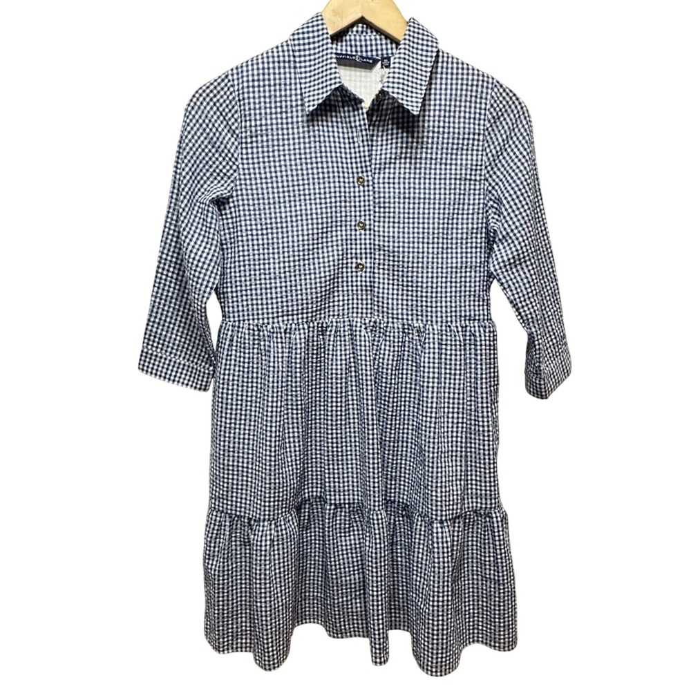 Duffield Lane NEW Murphy Dress Womens XS Gingham Tiered Cotton Seersucker Preppy - Picture 2 of 15